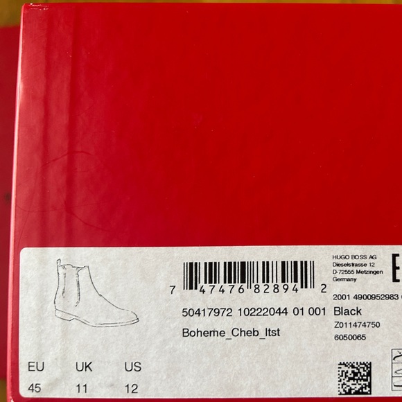 HUGO BOSS Boheme Cheb Chelsea Boots Black Calf Leather US 12 / EU 45 - Picture 4 of 4